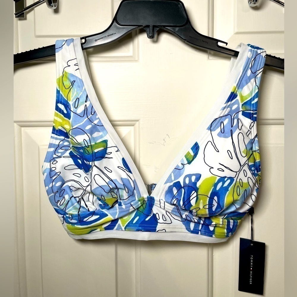 Tommy Hilfiger Printed Bikini Top Womens SP Swimsuit White Hook Back